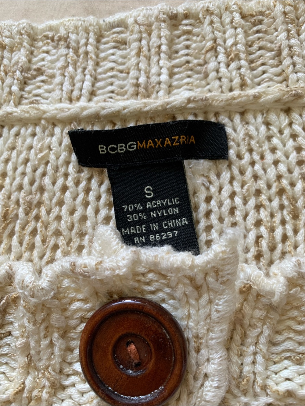 BCBGMaxAzria Cream Chunky Knit Button-Front Cardigan - Picture 2 of 5